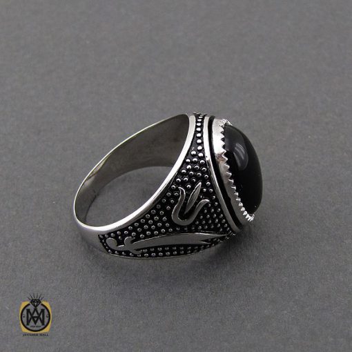 انگشتر عقیق مشکی مردانه - کد 10166 - تصویر 2