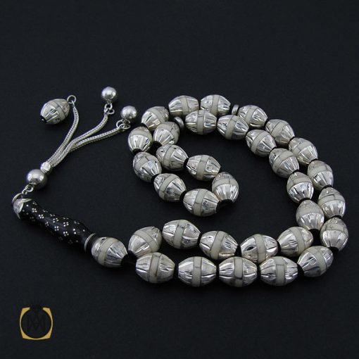 تسبیح 33 دانه یسر اکسترا، نقره و استخوان مرصع کاری فاخر و لوکس - کد 4176 - تصویر 2