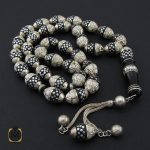2 تسبیح 33 دانه یسر اکسترا، نقره و استخوان مرصع کاری کلکسیونی - کد 4177 - تصویر 2