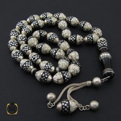 تسبیح 33 دانه یسر اکسترا، نقره و استخوان مرصع کاری کلکسیونی - کد 4177 تسبیح 33 دانه یسر اکسترا، نقره و استخوان مرصع کاری کلکسیونی - کد 4177