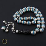 2 تسبیح 33 دانه یسر اکسترا، نقره و فیروزه مصری مرصع کاری زیبا و ارزشمند - کد 4178 - تصویر 2