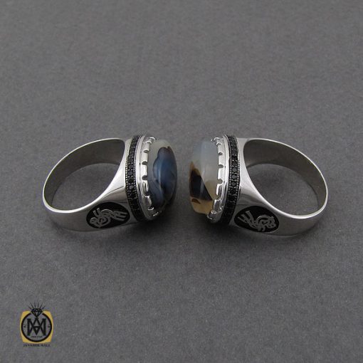 انگشتر عقیق شجر مردانه رکاب طرح صفوی بسم الله - کد 10103 - تصویر 2