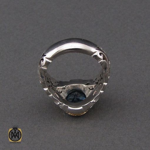 انگشتر توپاز آبی خوش رنگ مردانه - کد 10151 - تصویر 3