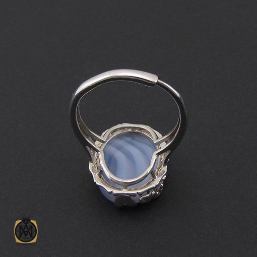 انگشتر عقیق یمن کبود طرح گلبرگ زنانه - کد 2097 - تصویر 3