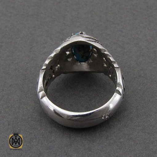 انگشتر فیروزه نیشابور خوش رنگ مردانه هنر دست استاد مغان - کد 10078 - تصویر 2