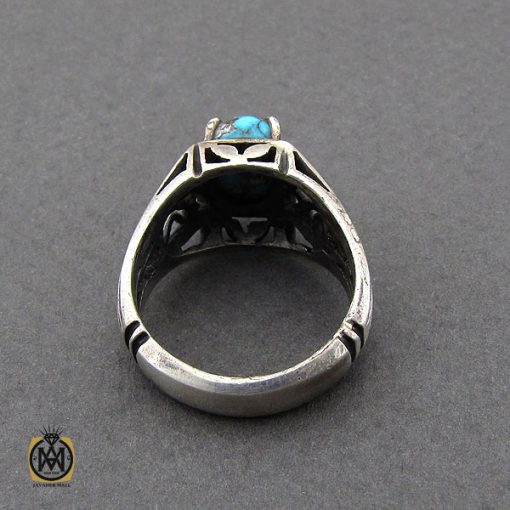 انگشتر فیروزه نیشابوری رکاب شبکه ای مردانه - کد 10082 - تصویر 2