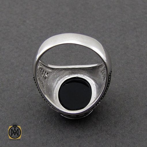 انگشتر عقیق مشکی مردانه - کد 10152 - تصویر 3