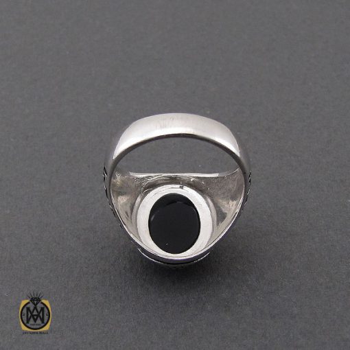 انگشتر عقیق مشکی با رکاب نقره مردانه - کد 10154 - تصویر 3