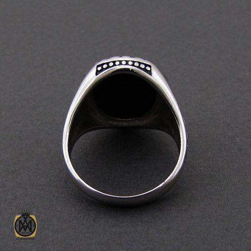 انگشتر عقیق مشکی با رکاب نقره مردانه - کد 10156 - تصویر 3