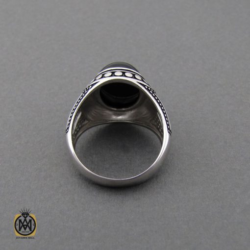 انگشتر عقیق مشکی مردانه - کد 10162 - تصویر 3
