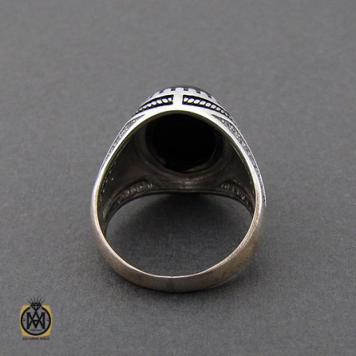 انگشتر عقیق مشکی مردانه اصل و معدنی - کد 10165 - تصویر 3