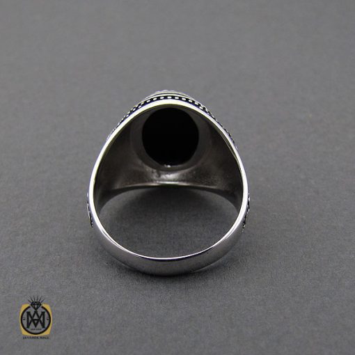 انگشتر عقیق مشکی مردانه - کد 10166 - تصویر 3