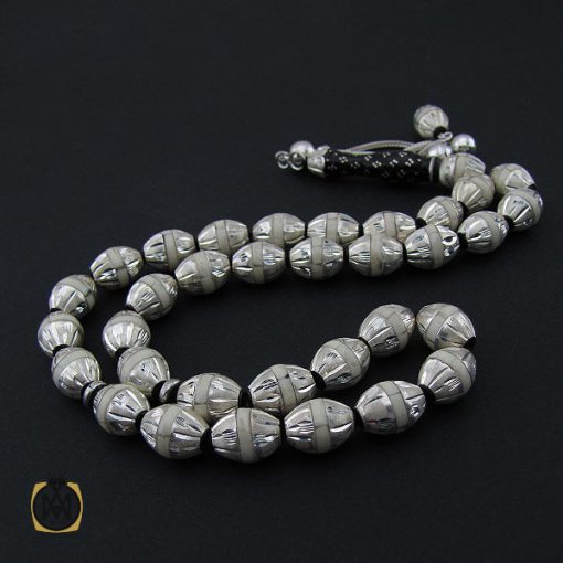 تسبیح 33 دانه یسر اکسترا، نقره و استخوان مرصع کاری فاخر و لوکس - کد 4176 - تصویر 3