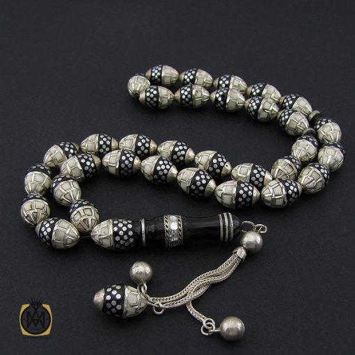 3 تسبیح 33 دانه یسر اکسترا، نقره و استخوان مرصع کاری کلکسیونی - کد 4177 - تصویر 3