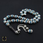 3 تسبیح 33 دانه یسر اکسترا، نقره و فیروزه مصری مرصع کاری زیبا و ارزشمند - کد 4178 - تصویر 3