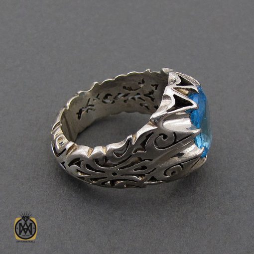 انگشتر توپاز آبی مردانه مرغوب دست ساز - کد 10181 - تصویر 3