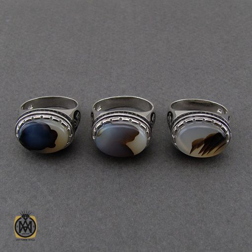 انگشتر عقیق شجر مردانه رکاب طرح صفوی بسم الله - کد 10103 - تصویر 3