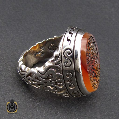 انگشتر عقیق درشت با حکاکی السلام على المرمل بالدماء مردانه - کد 10117 - تصویر 3