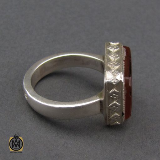 انگشتر عقیق یمن با حکاکی الله و پنج تن طرح صفوی دست ساز مردانه - کد 10128 - تصویر 3