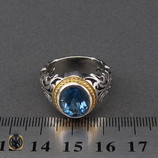 انگشتر توپاز آبی خوش رنگ مردانه - کد 10151 - تصویر 4