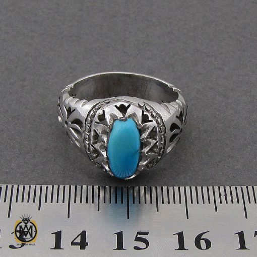 انگشتر فیروزه نیشابور خوش رنگ مردانه هنر دست استاد مغان - کد 10078 - تصویر 4