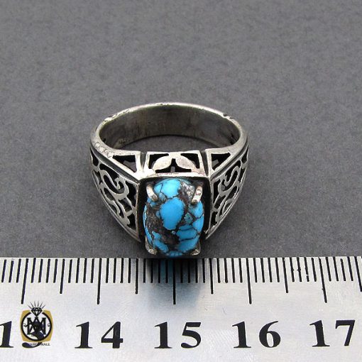 انگشتر فیروزه نیشابوری رکاب شبکه ای مردانه - کد 10082 - تصویر 4