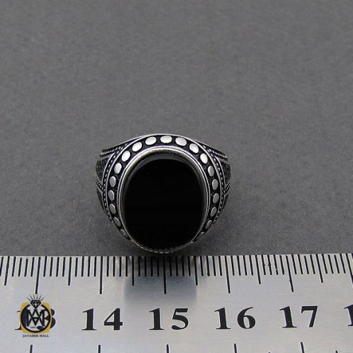 انگشتر عقیق مشکی مردانه - کد 10152 - تصویر 4