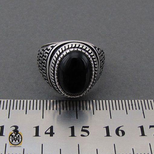 انگشتر عقیق مشکی با رکاب نقره مردانه - کد 10154 - تصویر 4