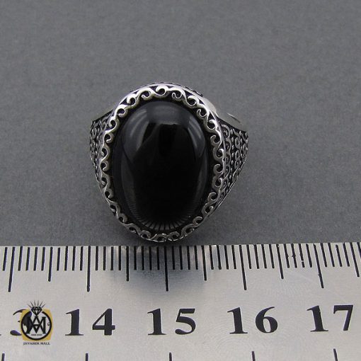 انگشتر عقیق مشکی با رکاب نقره مردانه - کد 10156 - تصویر 4