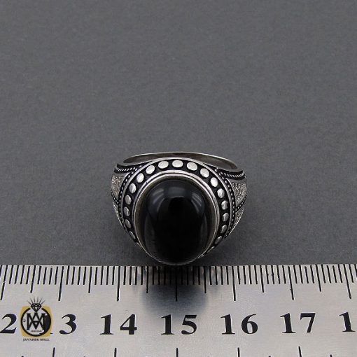 انگشتر عقیق مشکی مردانه - کد 10162 - تصویر 4