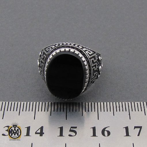 انگشتر عقیق مشکی فانتزی نقره مردانه - کد 10163 - تصویر 4