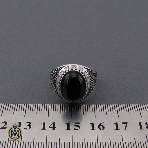 انگشتر عقیق مشکی مردانه - کد 10164 - تصویر 4