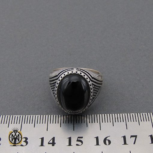 انگشتر عقیق مشکی مردانه اصل و معدنی - کد 10165 - تصویر 4