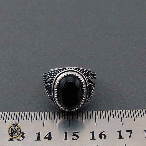 انگشتر عقیق مشکی مردانه - کد 10166 - تصویر 4