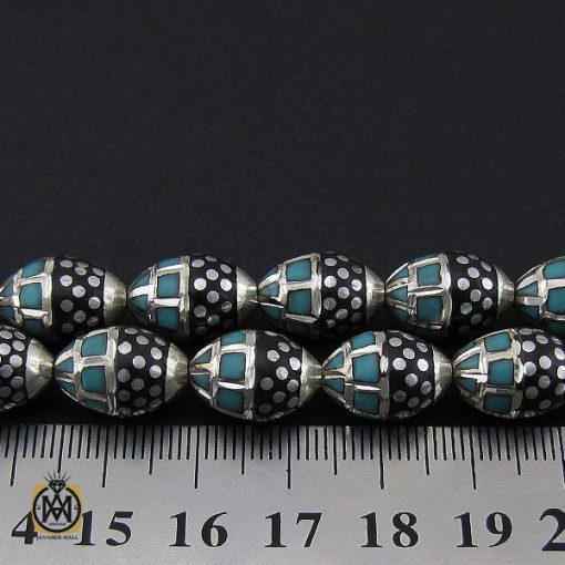 4 تسبیح 33 دانه یسر اکسترا، نقره و فیروزه مصری مرصع کاری فاخر و ارزشمند - کد 4175 - تصویر 4