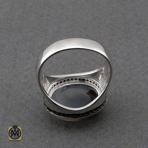 انگشتر عقیق شجر مردانه رکاب طرح صفوی بسم الله - کد 10103 - تصویر 4