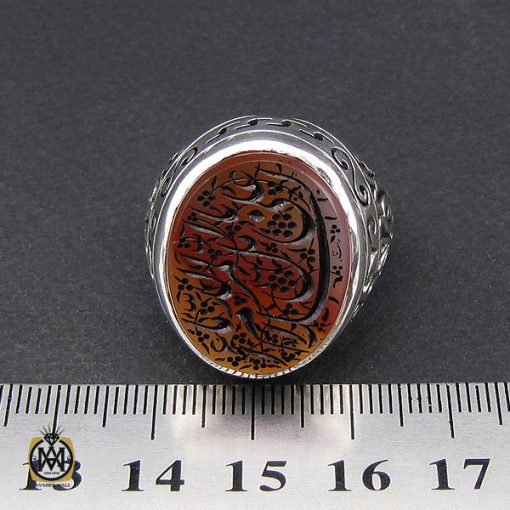 انگشتر عقیق درشت با حکاکی السلام على المرمل بالدماء مردانه - کد 10117 - تصویر 4