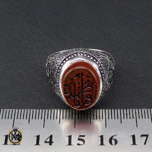 انگشتر عقیق یمن با حکاکی یا فاطمه قلمزنی مردانه - کد 10118 - تصویر 4