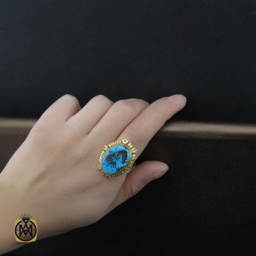 انگشتر فیروزه نیشابوری و الماس طرح مهرسا زنانه - کد 2093 - تصویر 5