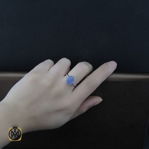 انگشتر عقیق یمن کبود طرح آفتاب زنانه - کد 2094 - تصویر 5