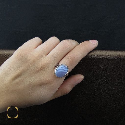 انگشتر عقیق یمن کبود طرح گلبرگ زنانه - کد 2097 - تصویر 5