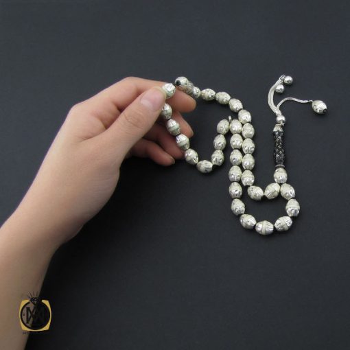 تسبیح 33 دانه یسر اکسترا، نقره و استخوان مرصع کاری فاخر و لوکس - کد 4176 - تصویر 5