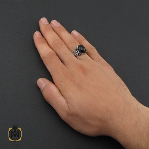 انگشتر عقیق مشکی مردانه - کد 10157 - تصویر 5