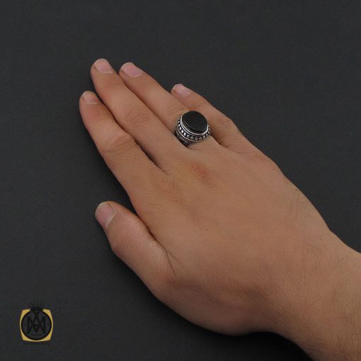 انگشتر عقیق مشکی مردانه - کد 10152 - تصویر 5