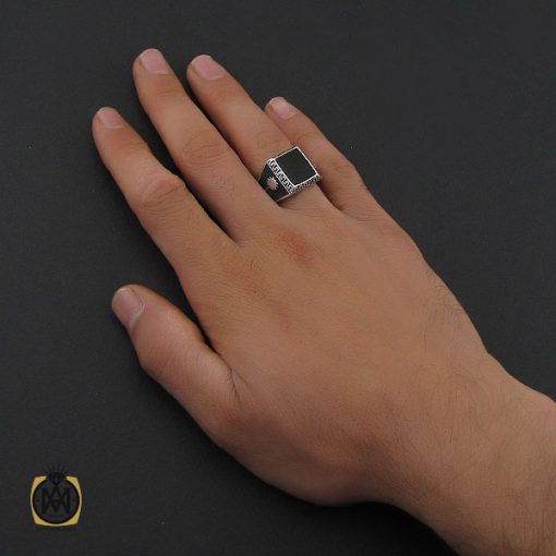انگشتر عقیق مشکی مردانه - کد 10155 - تصویر 5