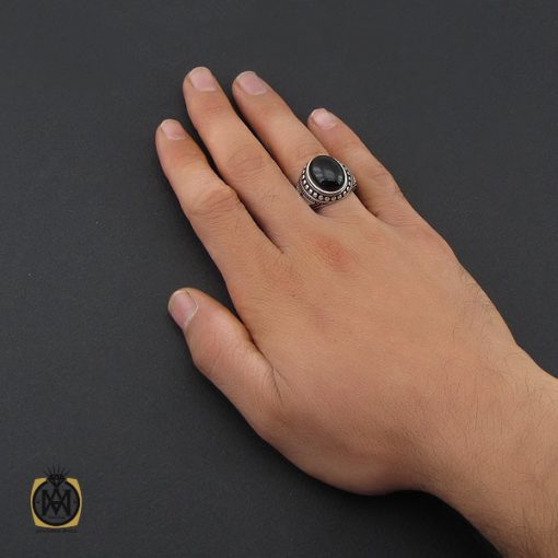 انگشتر عقیق مشکی مردانه - کد 10162 - تصویر 5