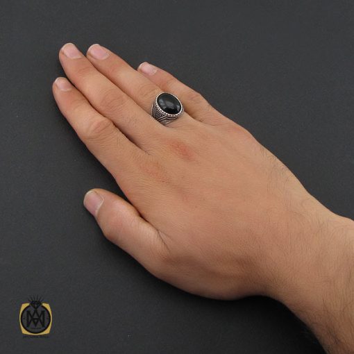 انگشتر عقیق مشکی مردانه اصل و معدنی - کد 10165 - تصویر 5