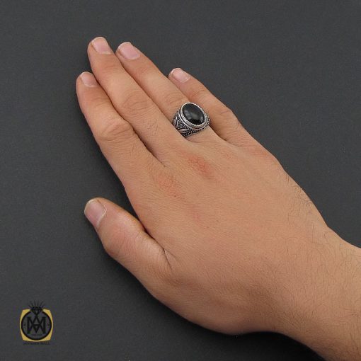 انگشتر عقیق مشکی مردانه - کد 10166 - تصویر 5