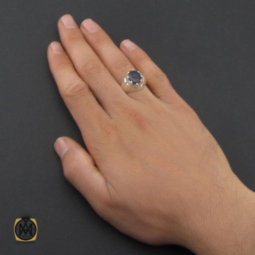 انگشتر یاقوت کبود مردانه مرغوب دست ساز - کد 10182 - تصویر 5