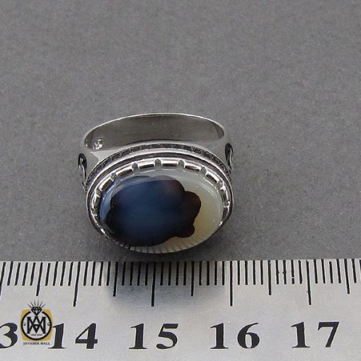 انگشتر عقیق شجر مردانه رکاب طرح صفوی بسم الله - کد 10103 - تصویر 5